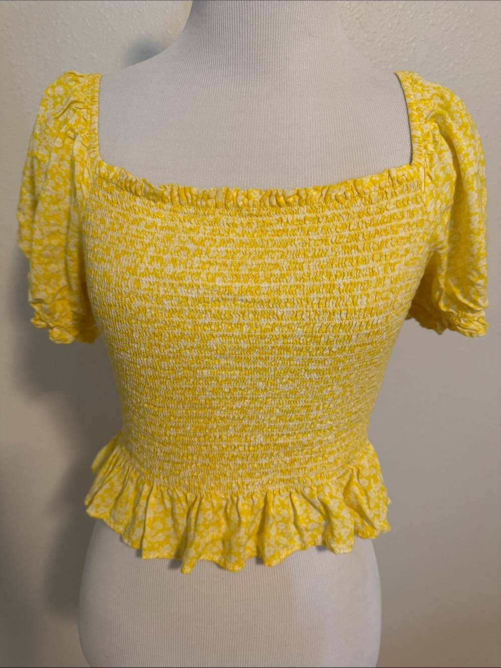 Windsor Yellow Smocked Peplum Crop Top